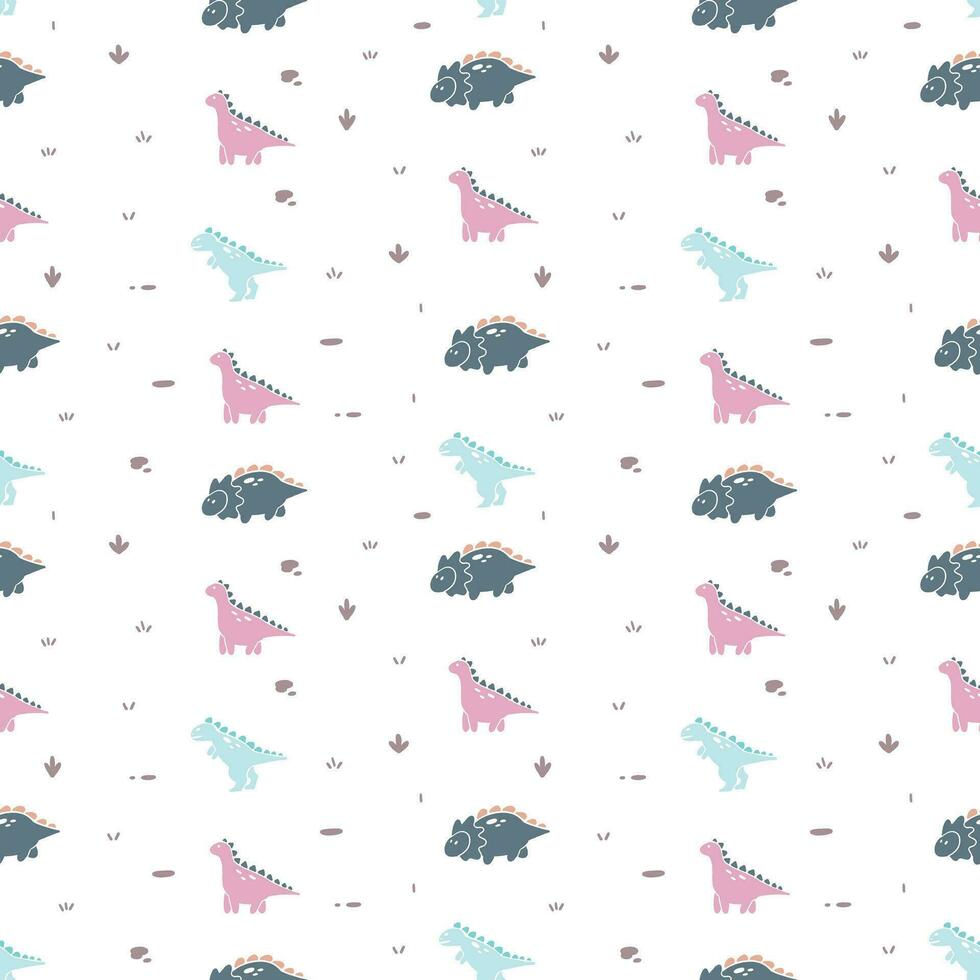 seamless pattern with cute dinosaurs, illustration vector