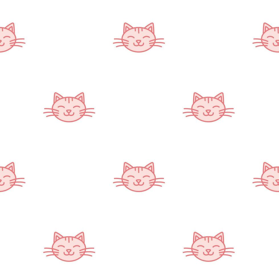 Cat muzzle. Cat character is in doodle style for designing baby clothes. Hand drawn seamless pattern with cartoon Kitten. Bohemian nursery print. Kids design texture for pajamas. Vector illustration