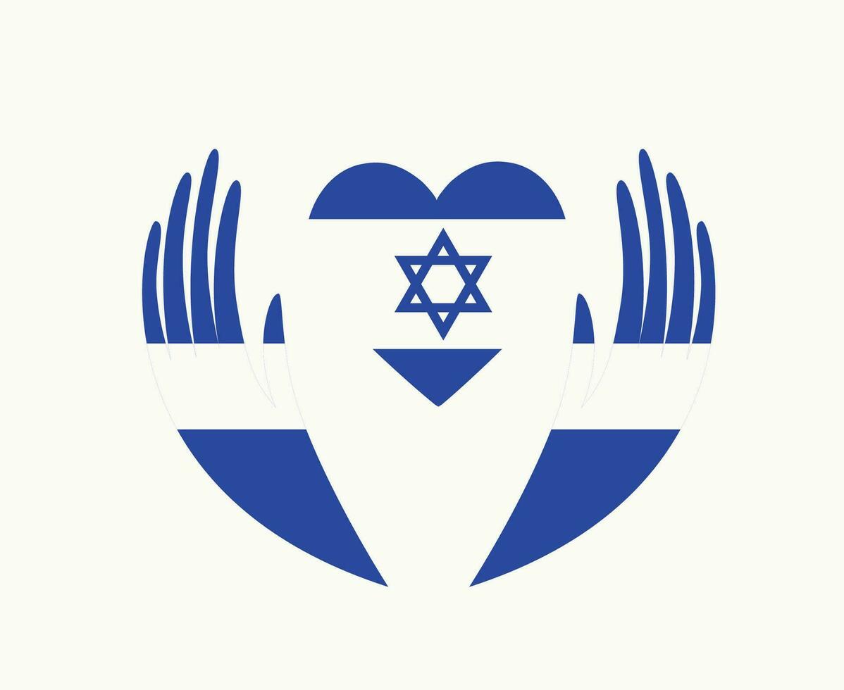 Israel Flag Heart Emblem With Hands Symbol Middle East country Abstract Design Vector illustration