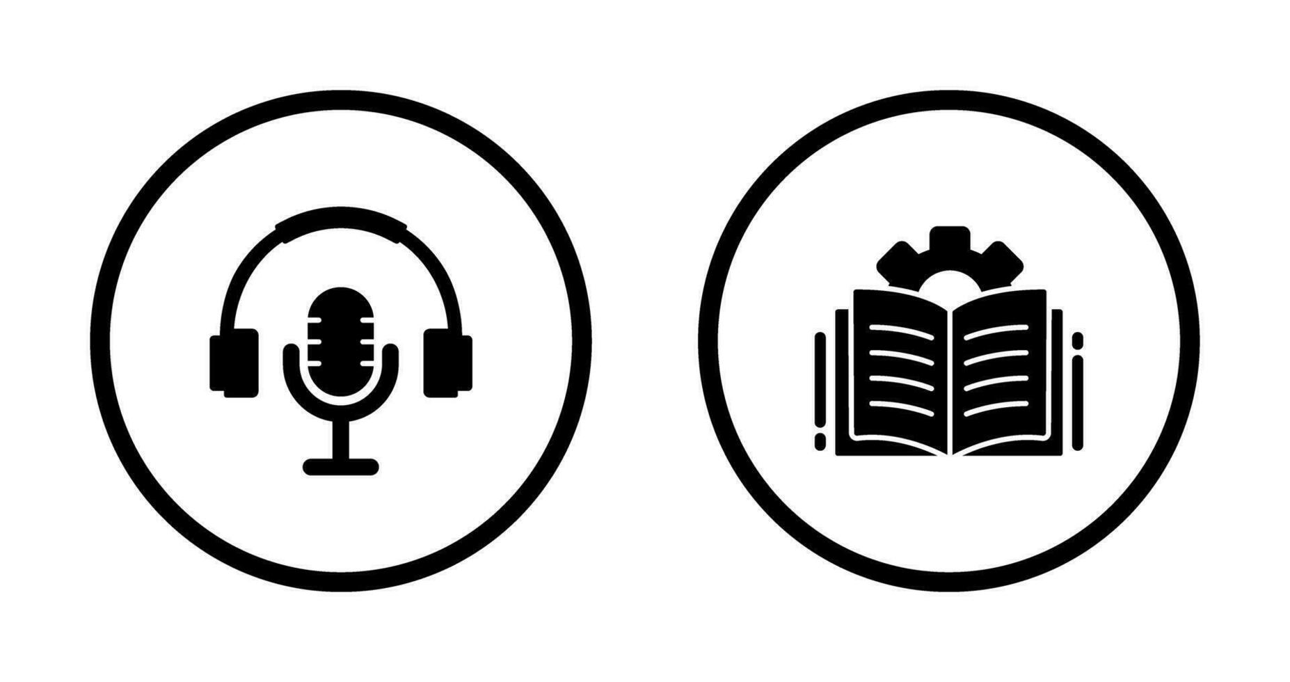 podcast y abierto libro icono vector