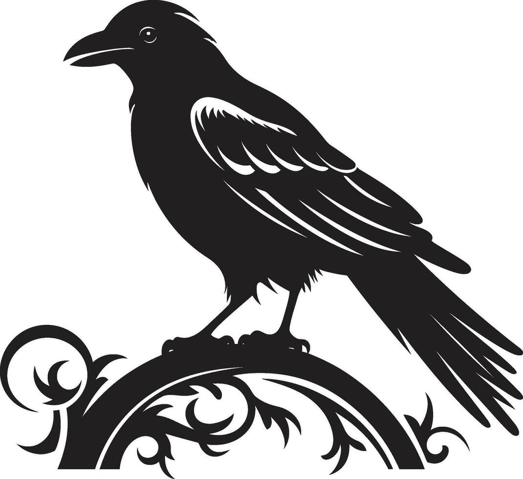 Graceful Black Raven Icon Sleek Bird Symbolic Mark vector