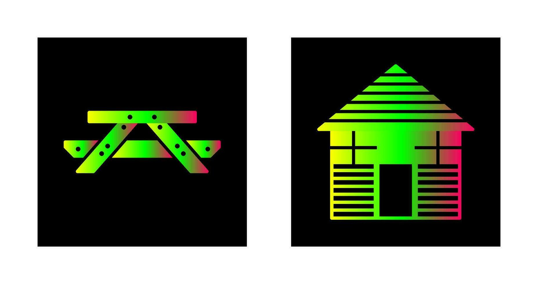 Picnic of Table and Wood Cabin Icon vector