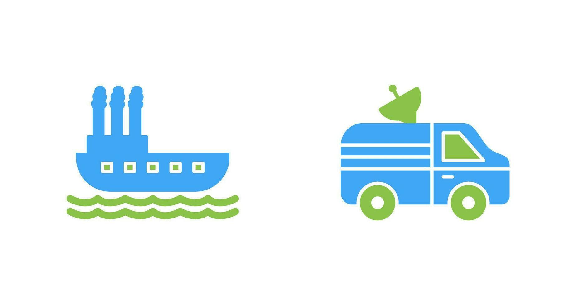 Steamboat and News Van Icon vector