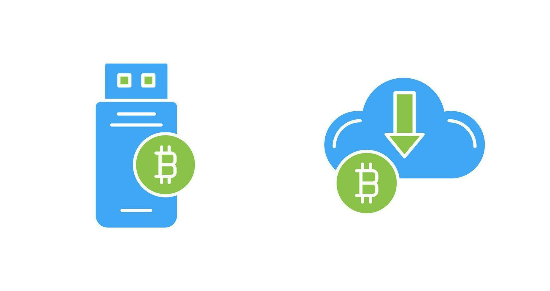 Bitcoin Usb Device and Down Arrow Icon vector