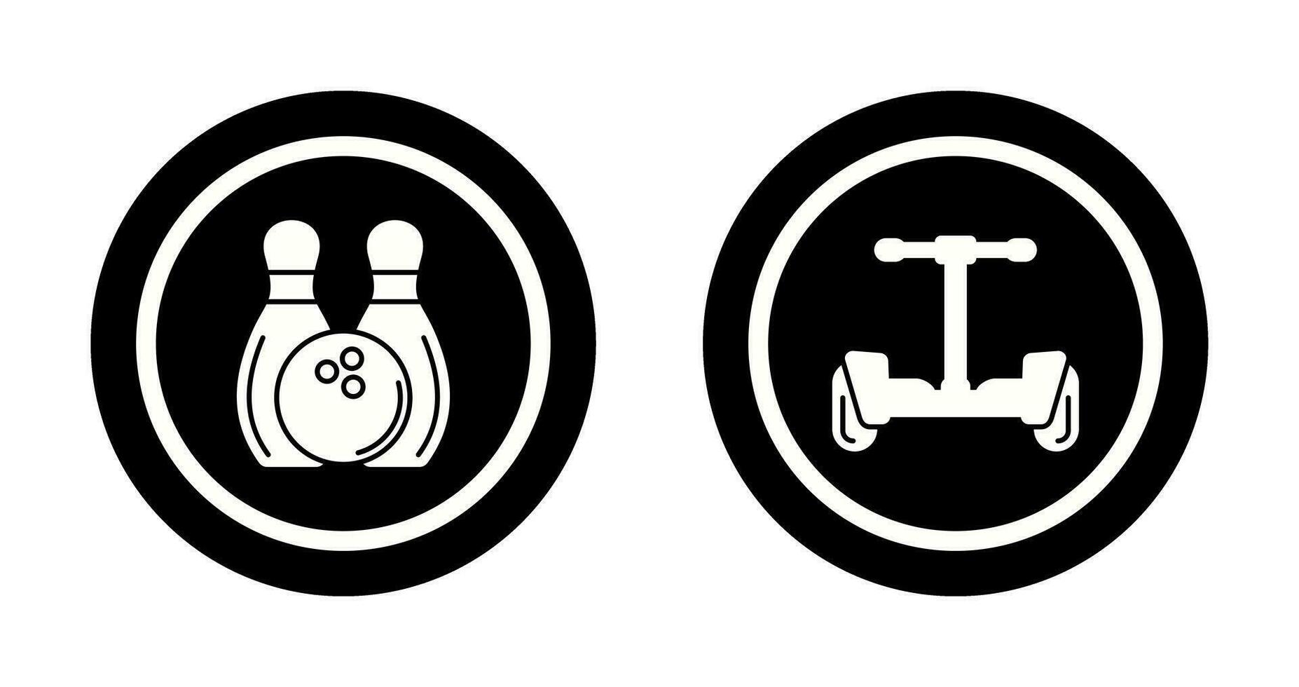 bolos y hoverboard icono vector