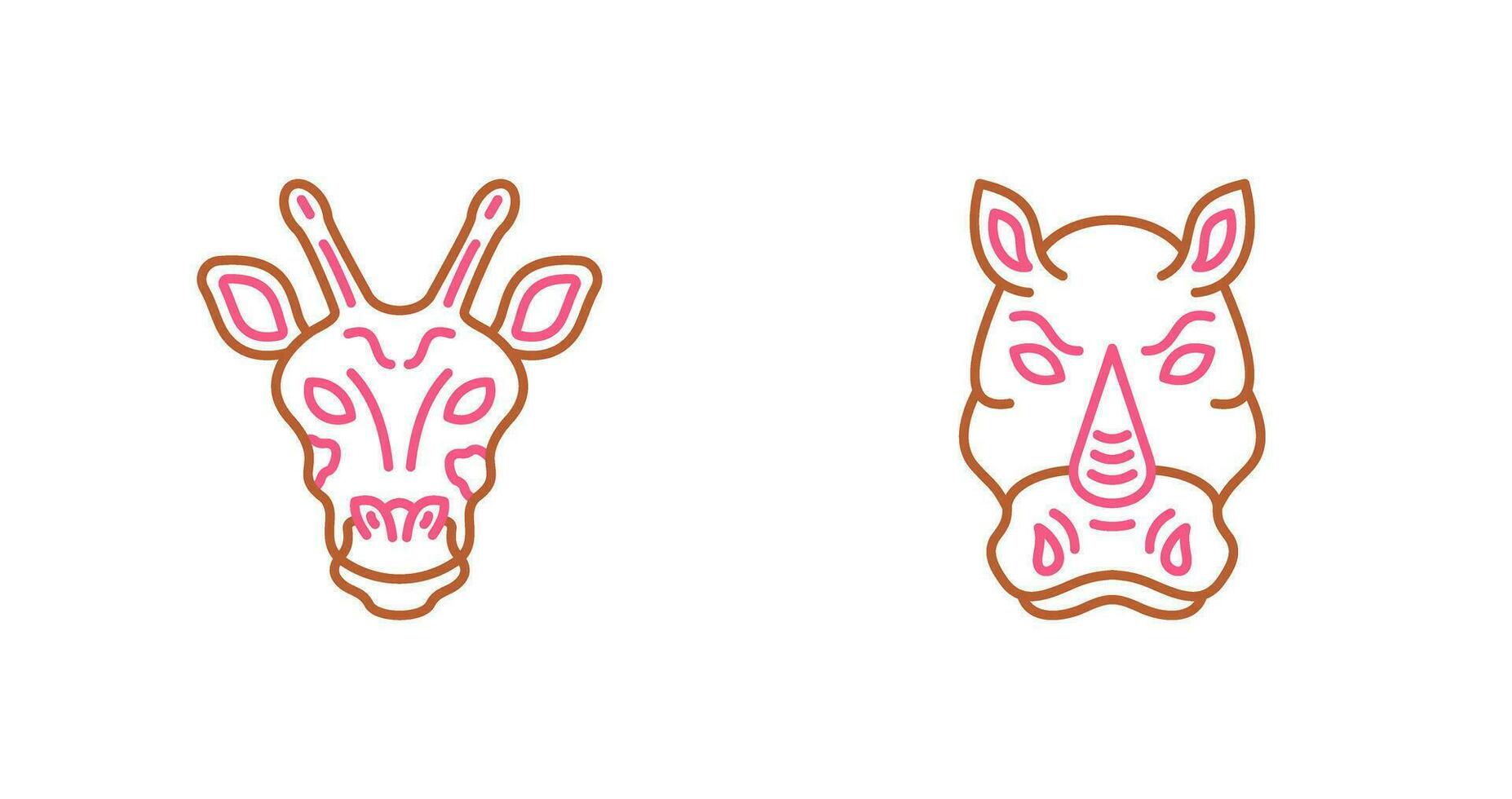 jirafa y rinoceronte icono vector
