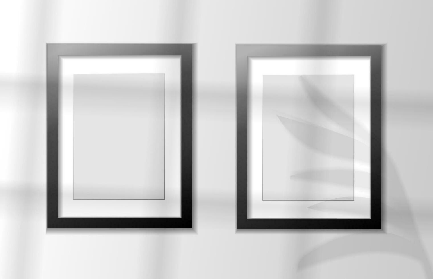 Mockup black frame photo on wall. Mock up artwork picture framed. Horizontal border with shadow, with shadow. Empty A4 photo frame. Modern stylish 3d. Design prints poster, letterhead, painting image vector