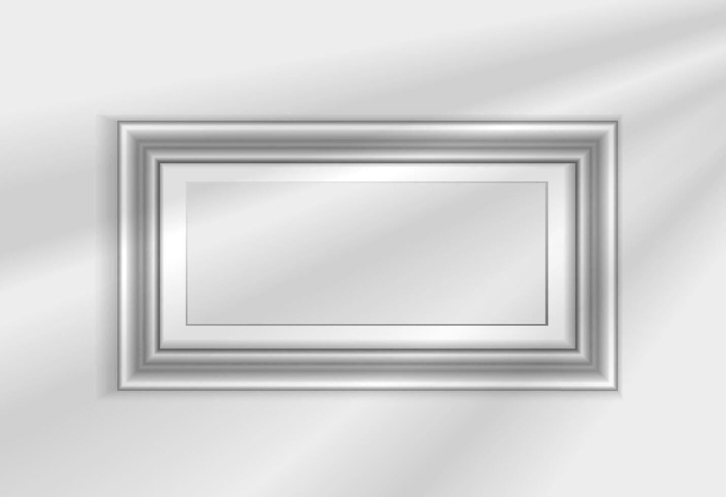 Mockup silver frame photo on wall. Mock up artwork picture framed. Horizontal border with shadow, with shadow. Empty A4 photo frame. Modern stylish 3d. Design prints poster, letterhead, painting image vector
