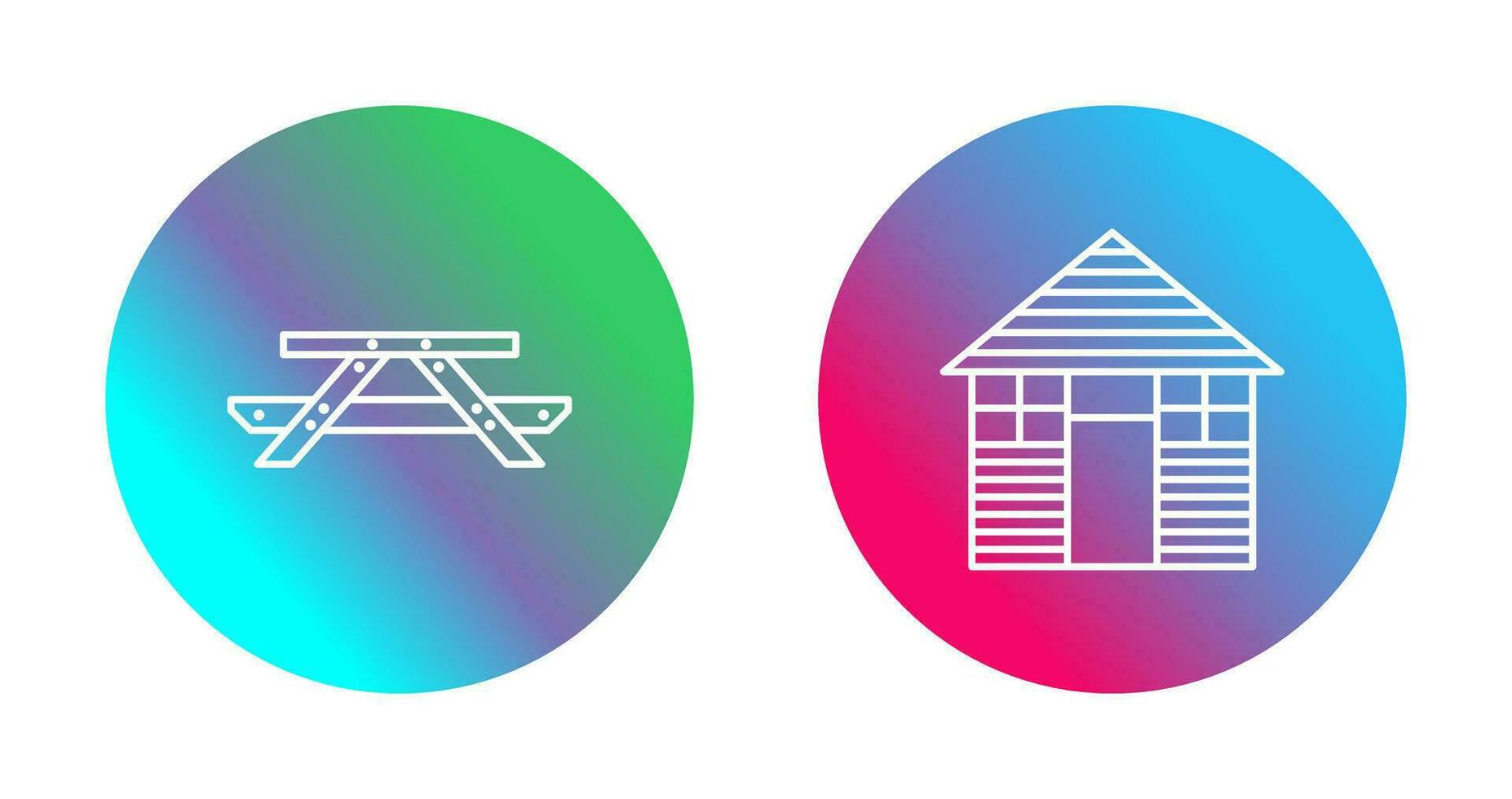 Picnic of Table and Wood Cabin Icon vector