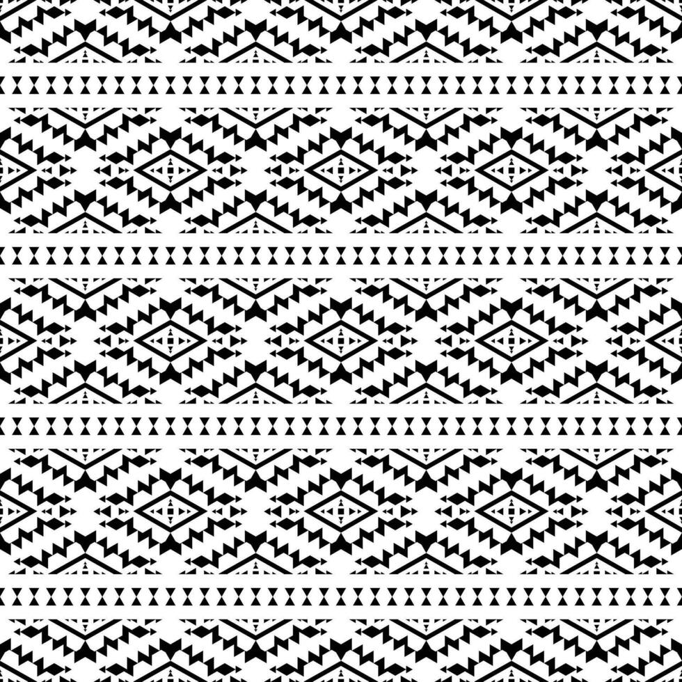 Seamless ethnic stripe pattern in Native American style. Abstract geometric motif with Aztec and Navajo tribal. Black and white colors. Design for fabric, textile, ornament, printing, interior, rug. vector