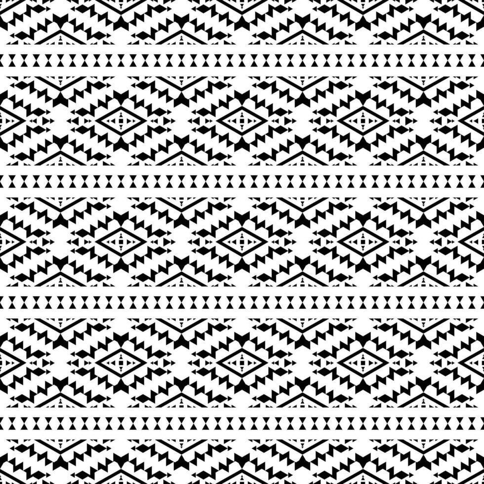 sin costura étnico raya modelo en nativo americano estilo. resumen geométrico motivo con azteca y navajo tribal. negro y blanco colores. diseño para tela, textil, ornamento, impresión, interior, alfombra. vector