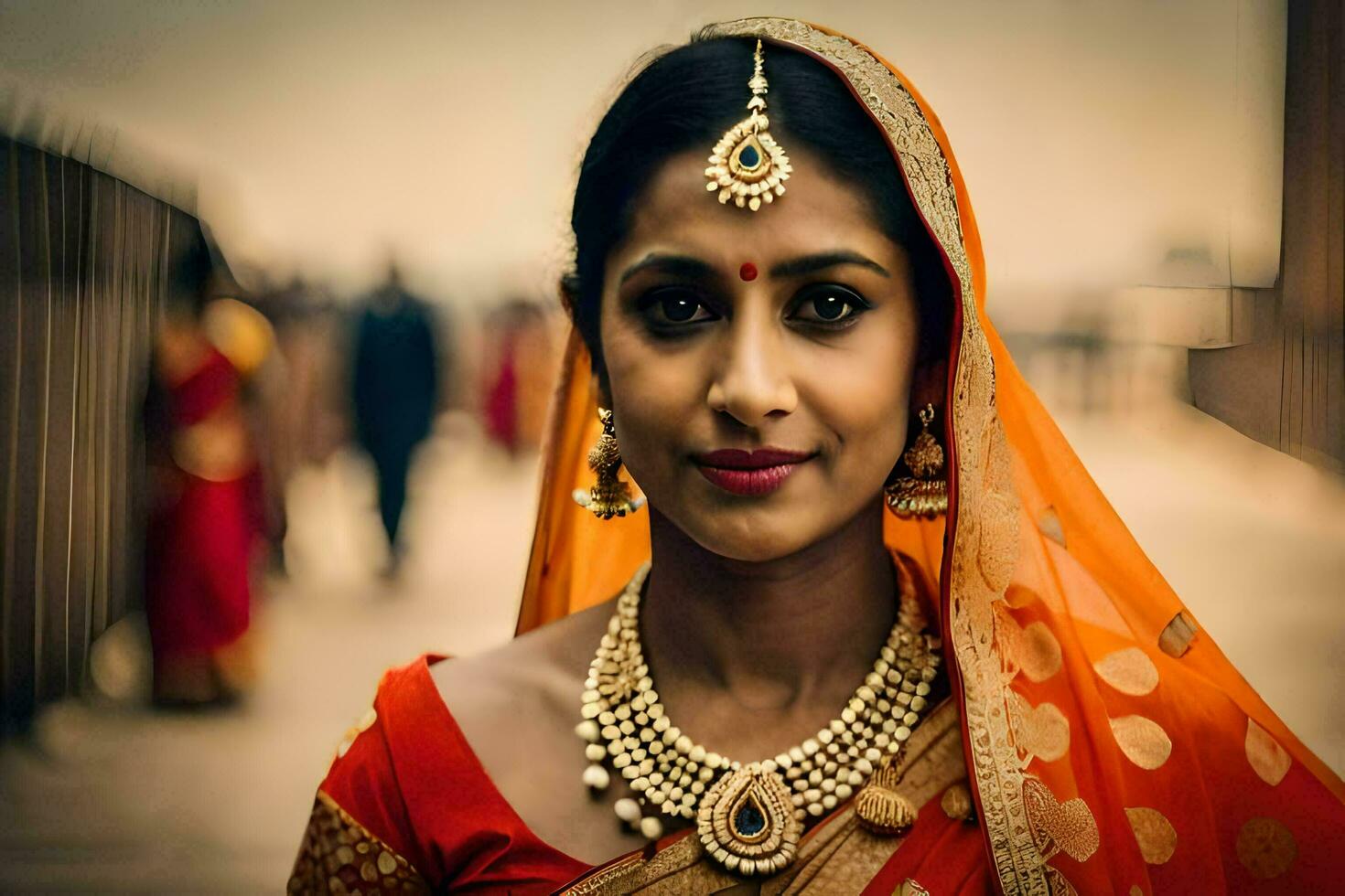 un hermosa indio mujer vistiendo un sari. generado por ai foto