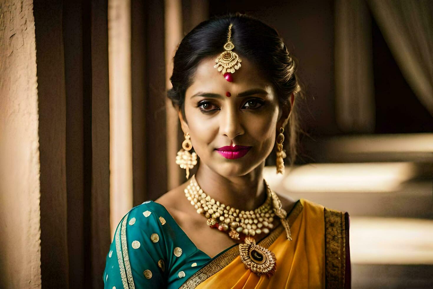a beautiful indian woman in a sari. AI-Generated photo