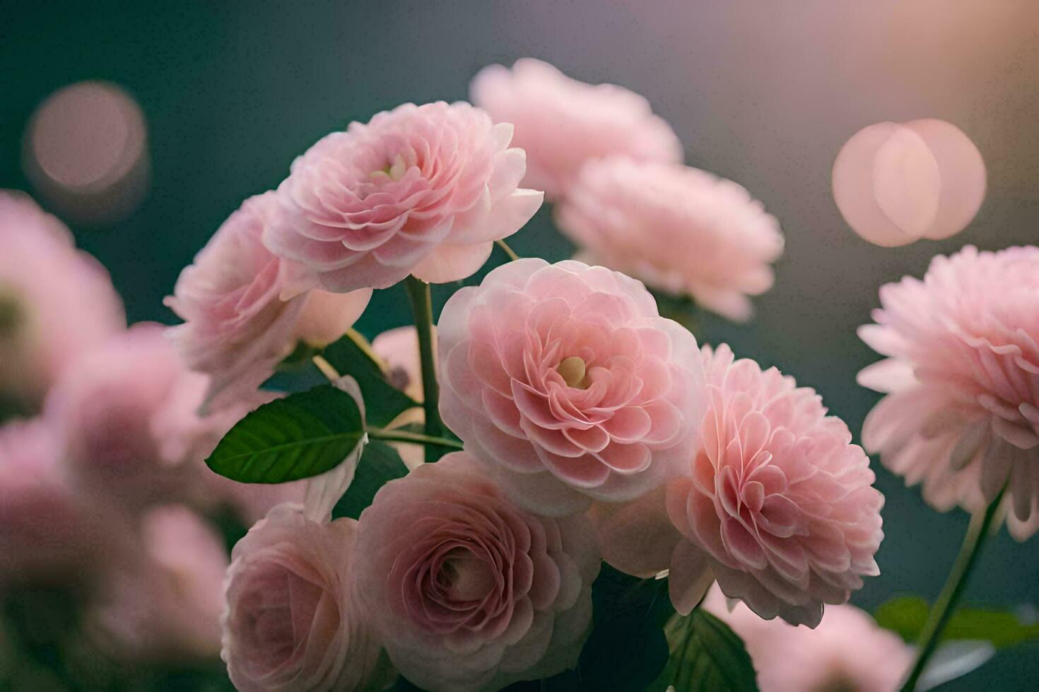 pink flowers are in a vase with a blurry background. AI-Generated photo