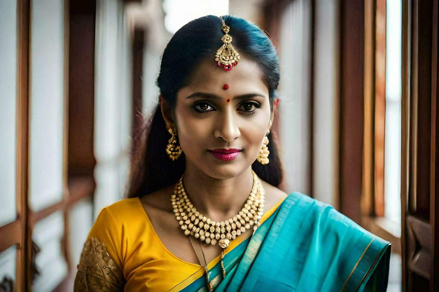 a beautiful indian woman wearing a traditional sari. AI-Generated photo
