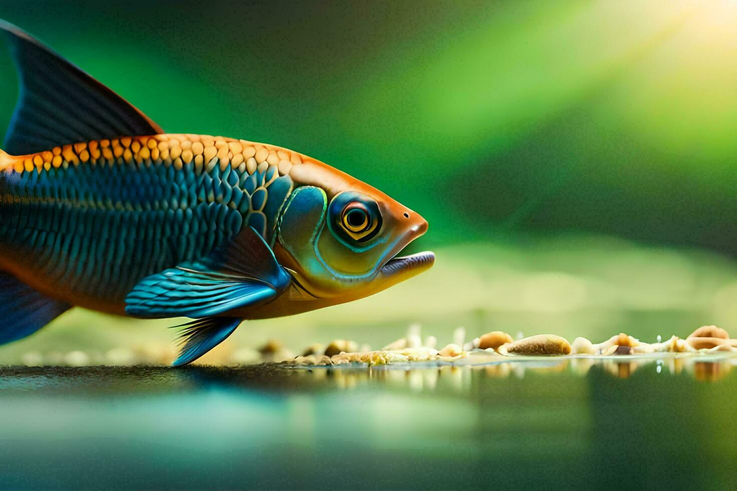 un pescado con brillante azul y naranja colores. generado por ai foto