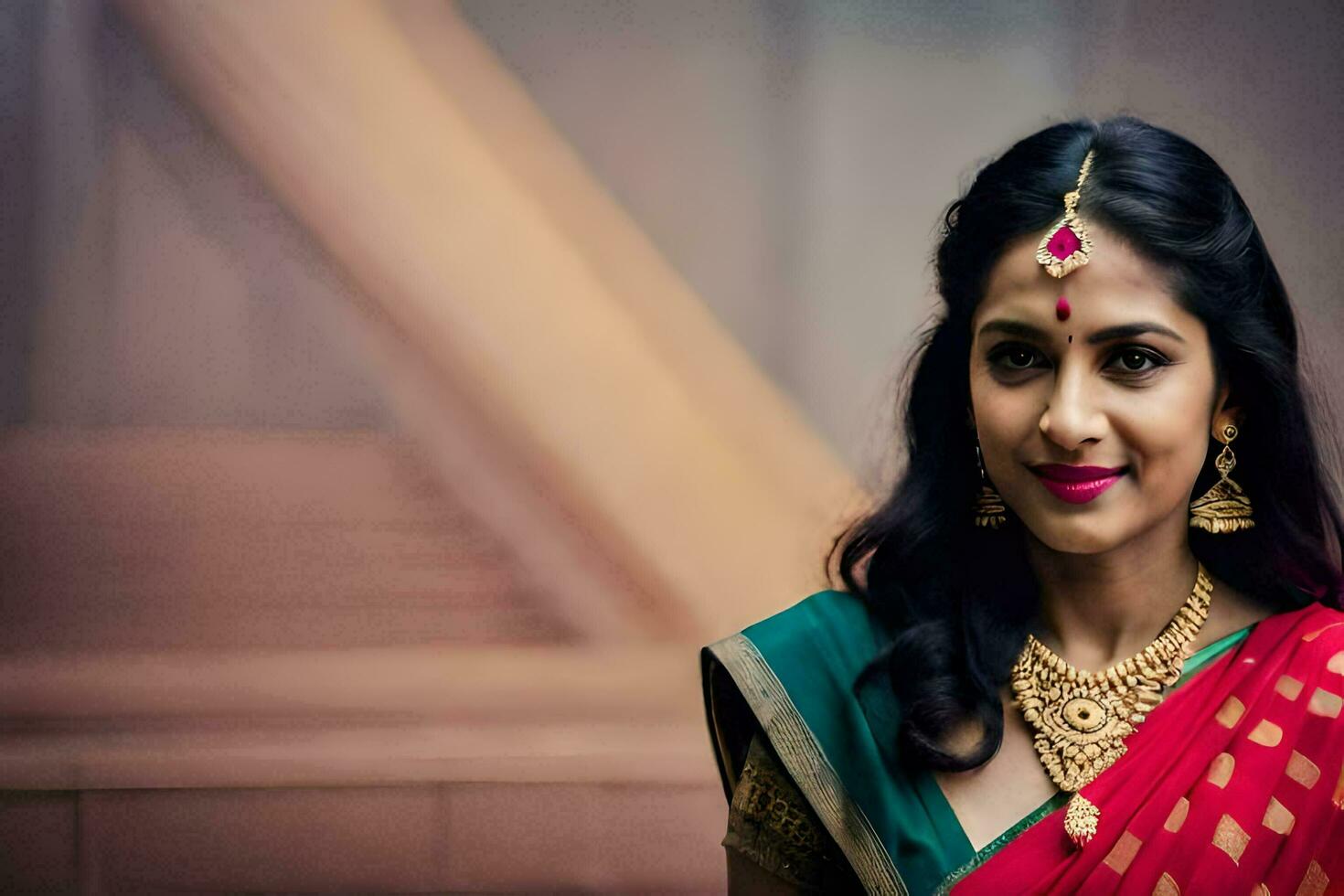 a beautiful indian bride in a red sari. AI-Generated photo