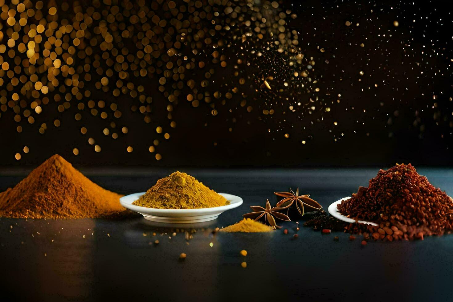 spices and spices on a black background. AI-Generated photo