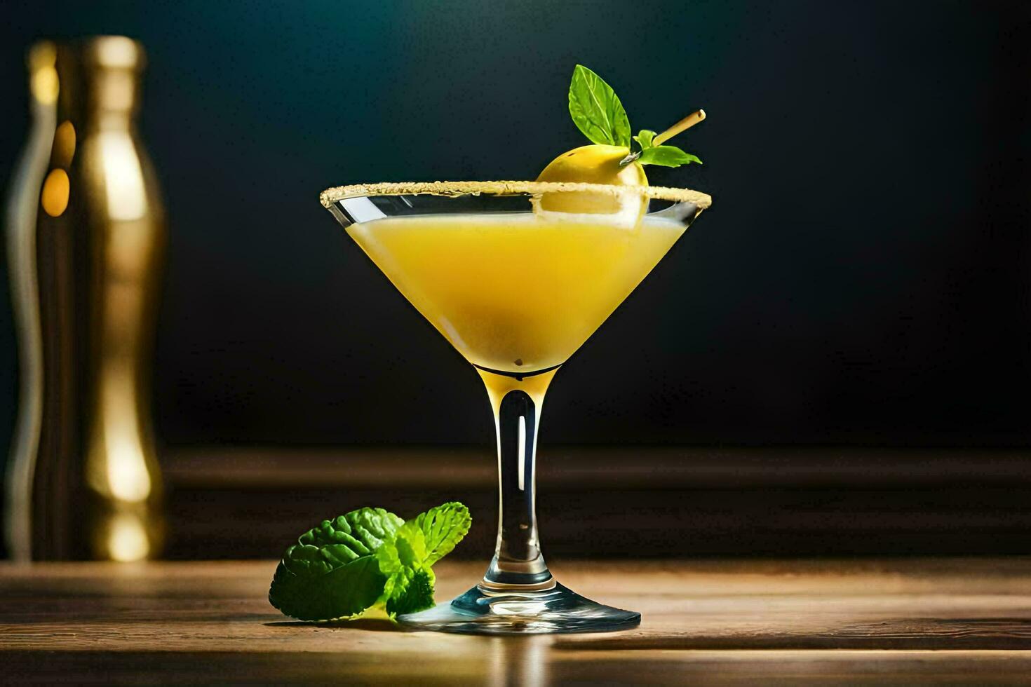 a cocktail with a lemon and mint garnish. AI-Generated photo