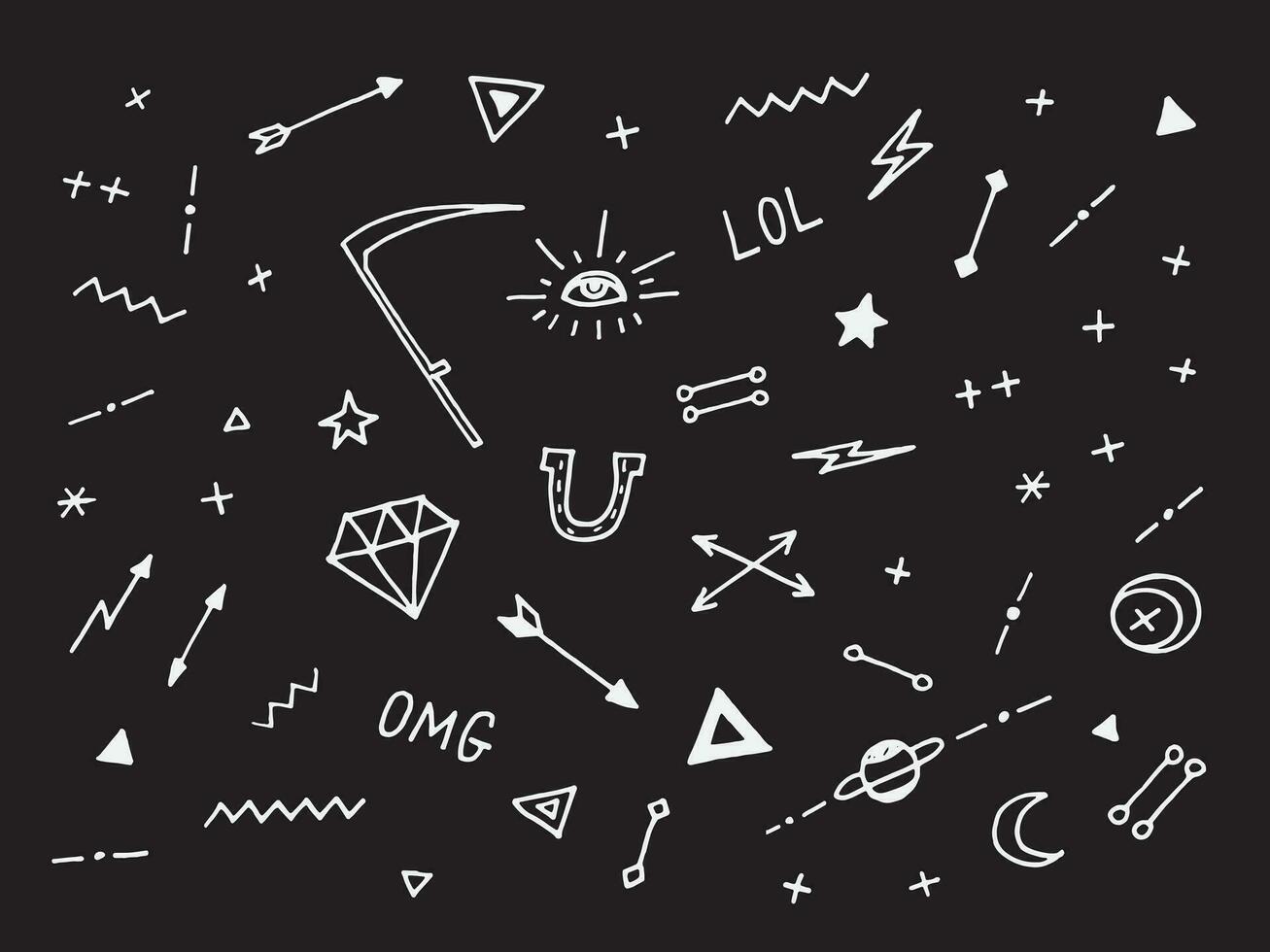 a black and white drawing of various symbols vector