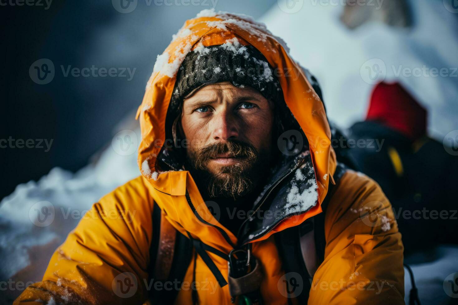 Persevering climber reflects emotion amidst strenuous journey on freezing waterfall photo