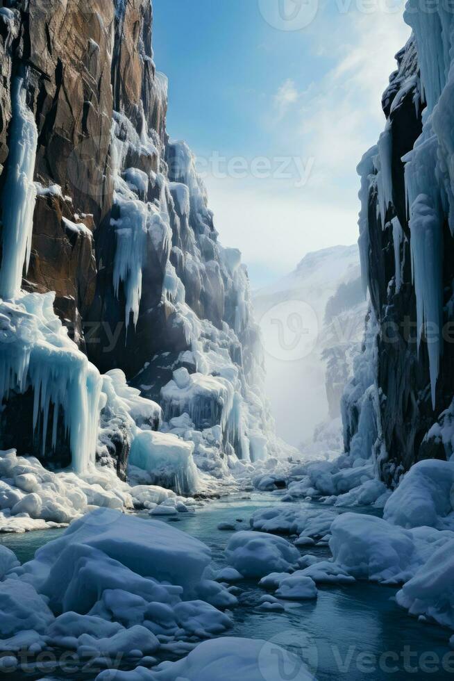 Detailing intricate ice patterns unique to waterfall climbing adventures photo