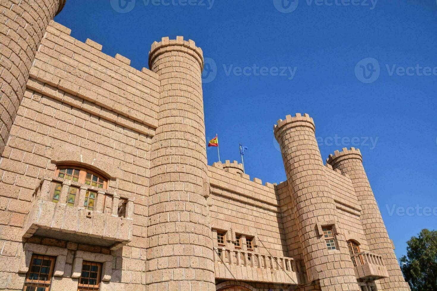 An old castle with flags photo