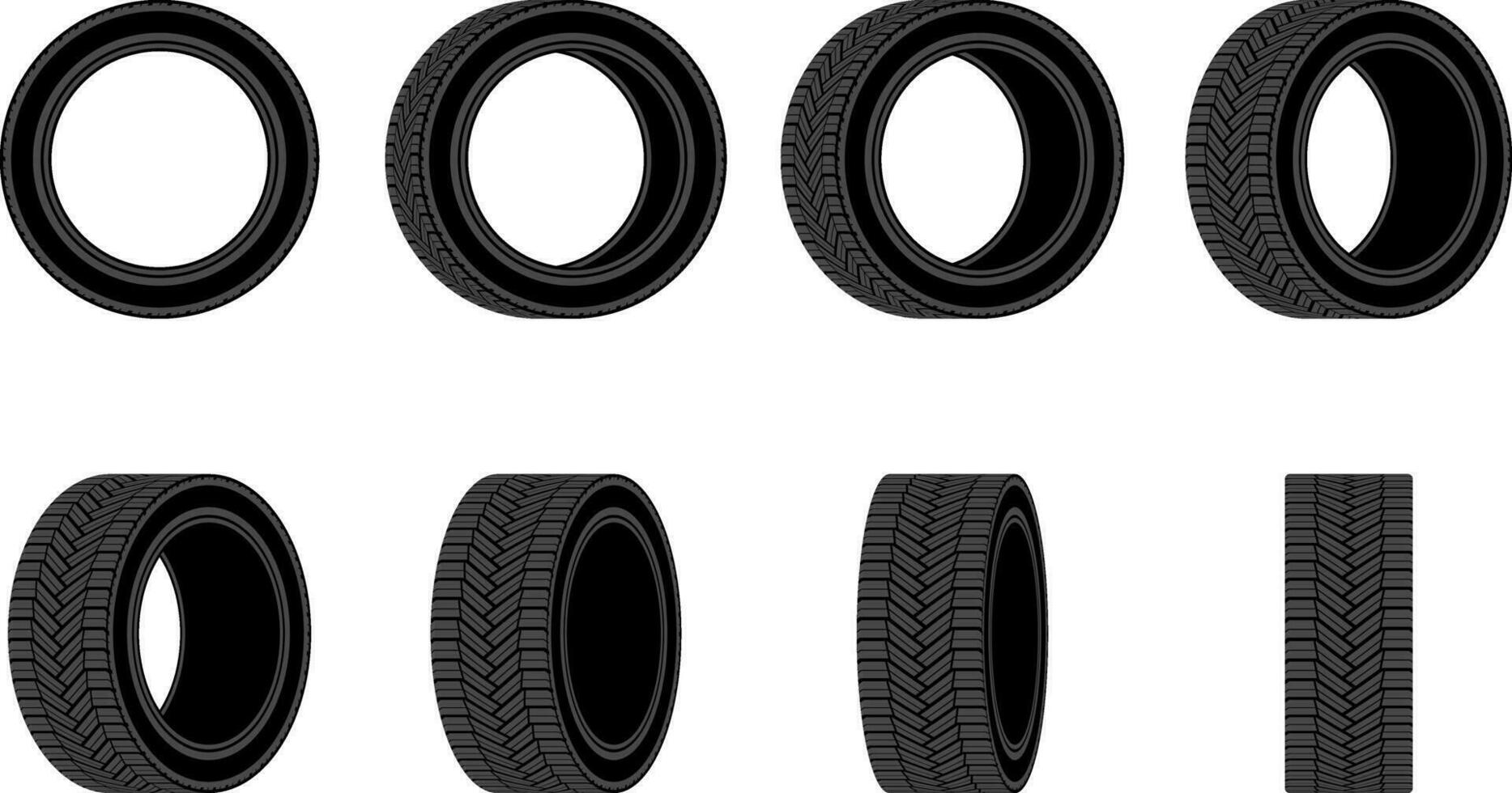 Car tire vector icon. Different angles tires wheel. Flat design.