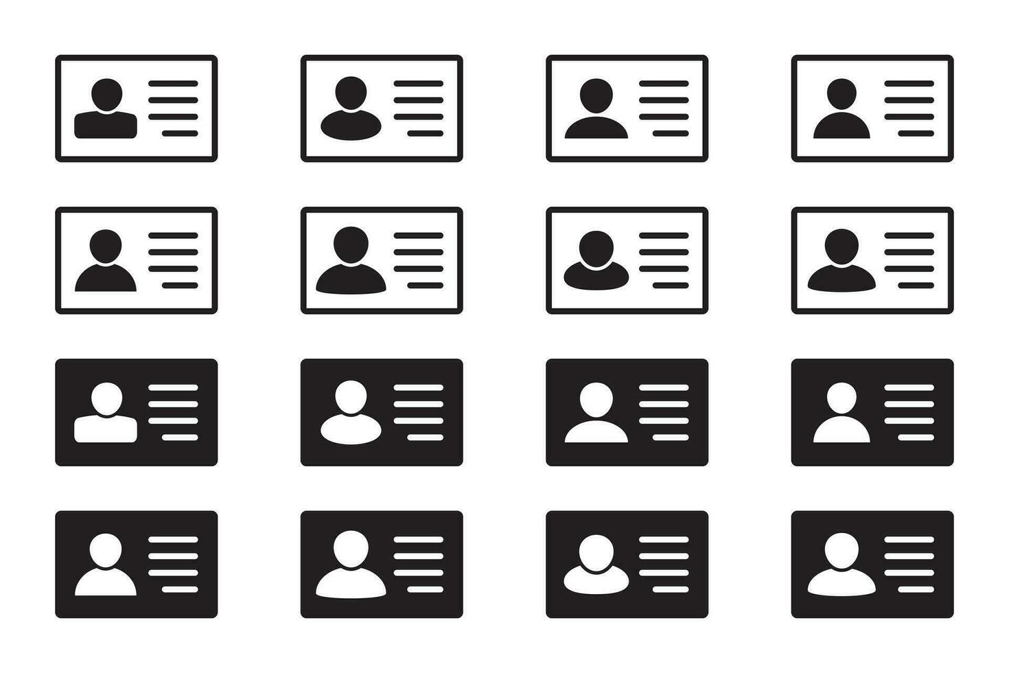 ID Card icon collection. Employee clerk card, driver license, Identification card, staff identification card symbol. Design for website and mobile app. vector