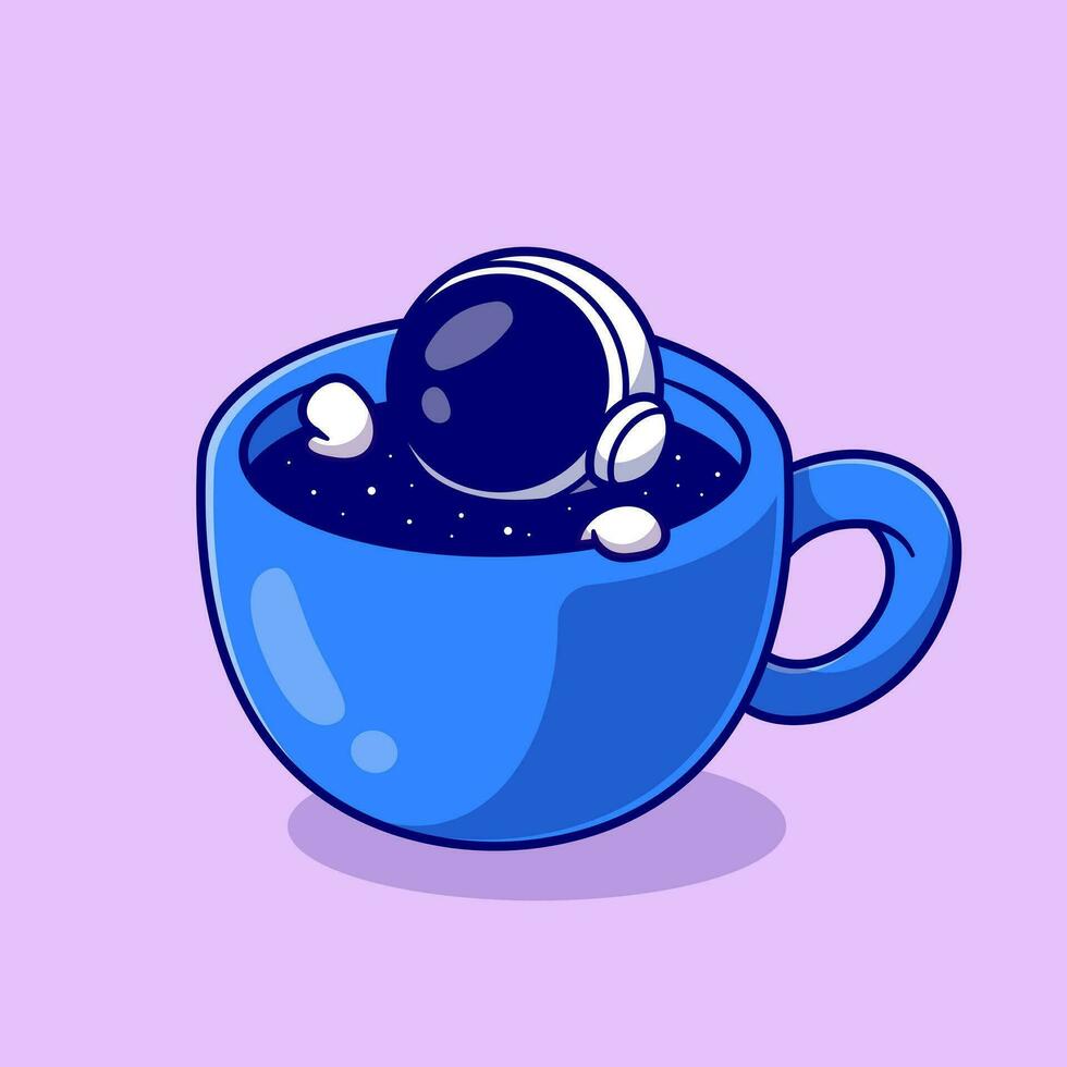 Cute Astronaut Soaking In Space Coffee Cartoon Vector Icon Illustration. Technology Drink Icon Concept Isolated Premium Vector. Flat Cartoon Style
