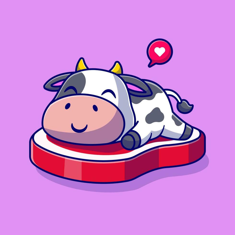 Cute Cow Lay on Bread Cartoon Vector Icon Illustration. Animal Food Icon Concept Isolated Premium Vector. Flat Cartoon Style