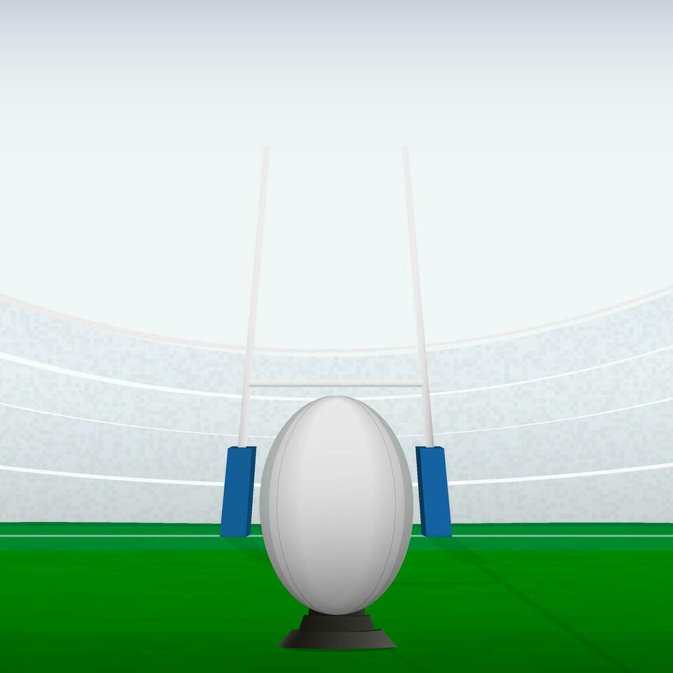 Square illustration of preparing for ball kick in rugby game. Rugby ball on the field. vector