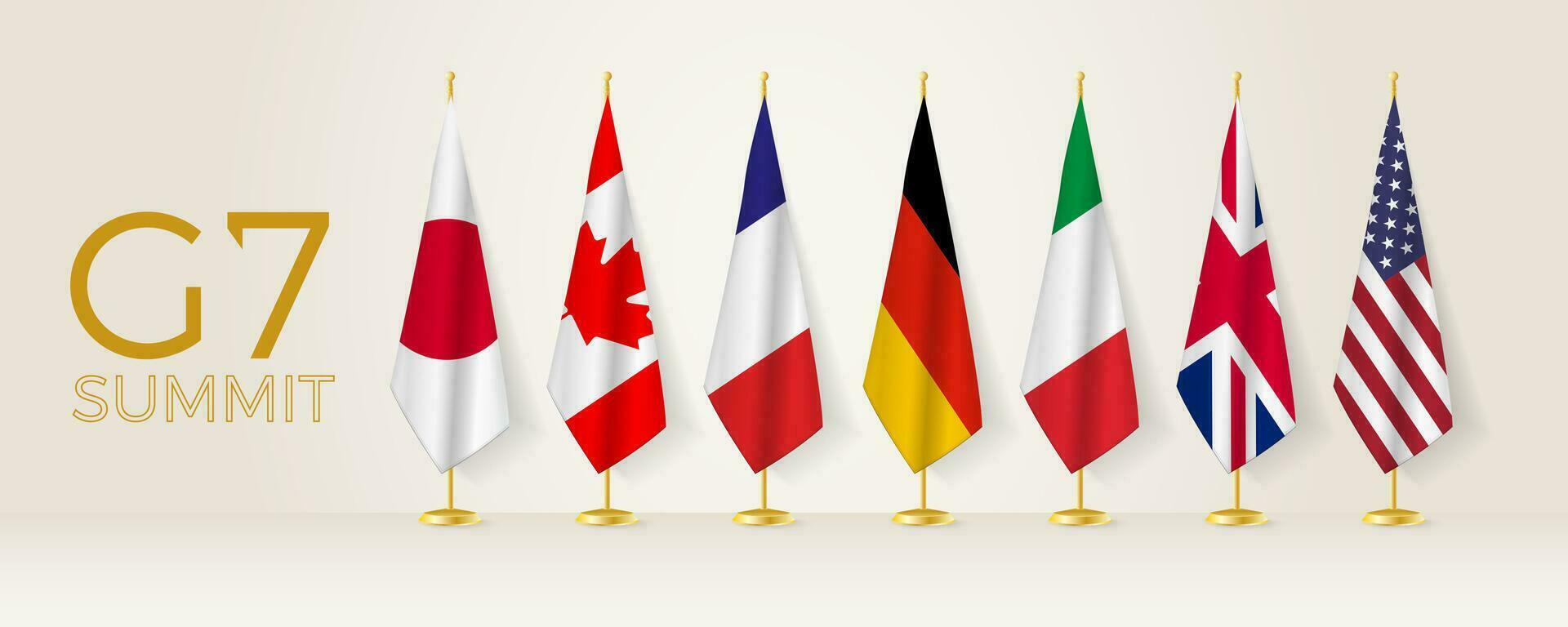 G7 summit members flags, flags of summit in row. vector