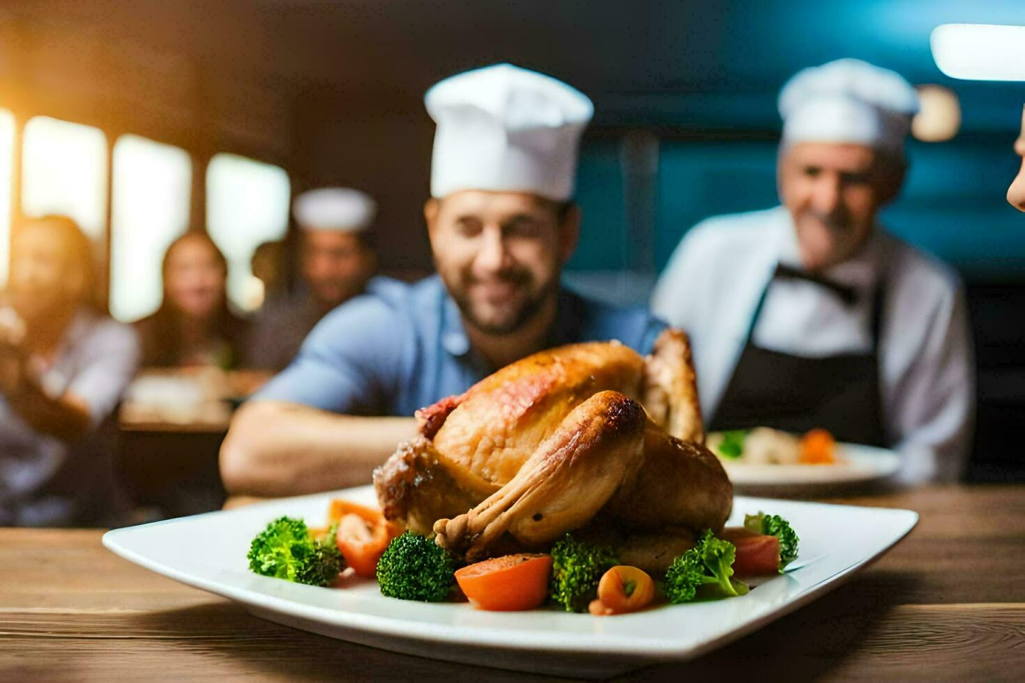 chefs preparing a roasted turkey for a dinner party. AI-Generated photo