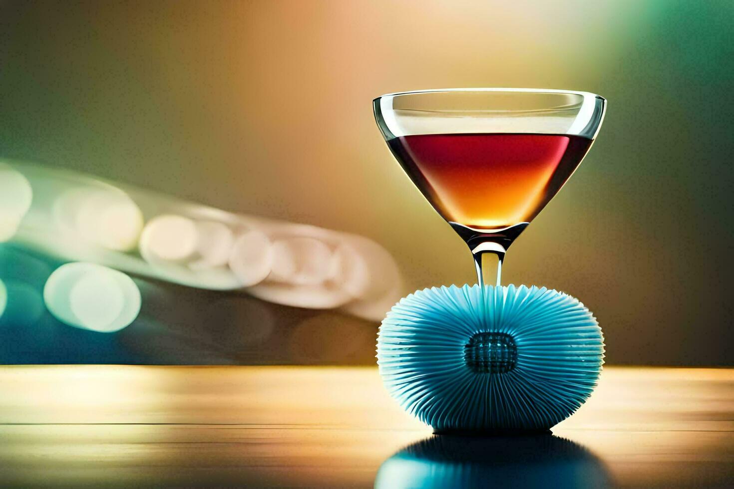 a glass of wine with a blue apple on top. AI-Generated photo