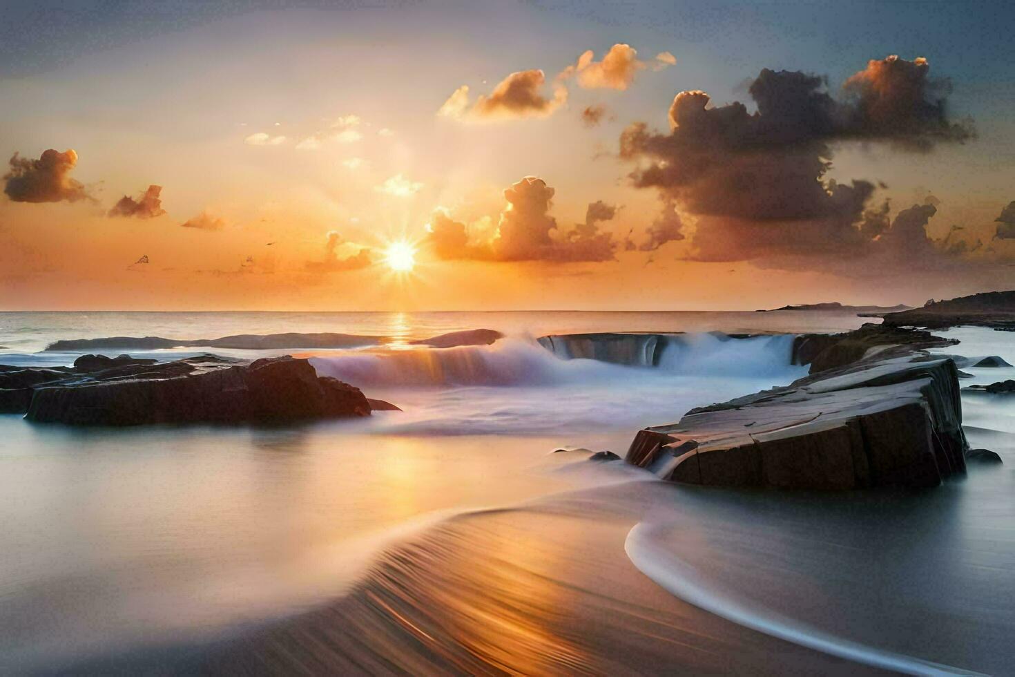 el Dom conjuntos terminado el Oceano y ondas. generado por ai foto