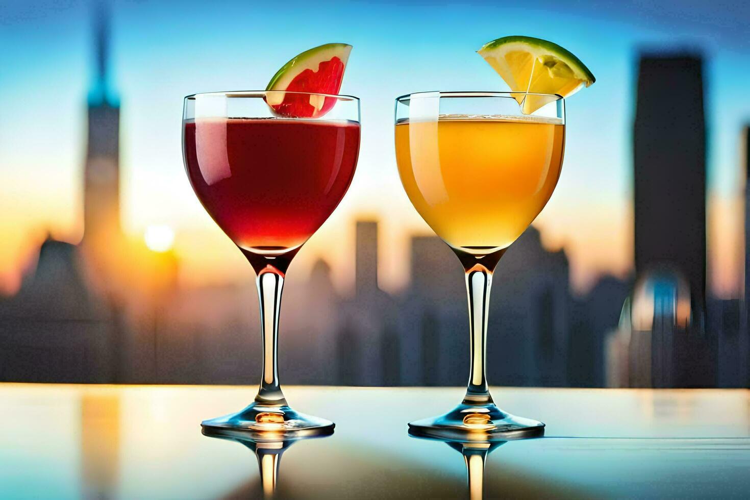 two glasses of wine with fruit and watermelon slices on the table. AI-Generated photo