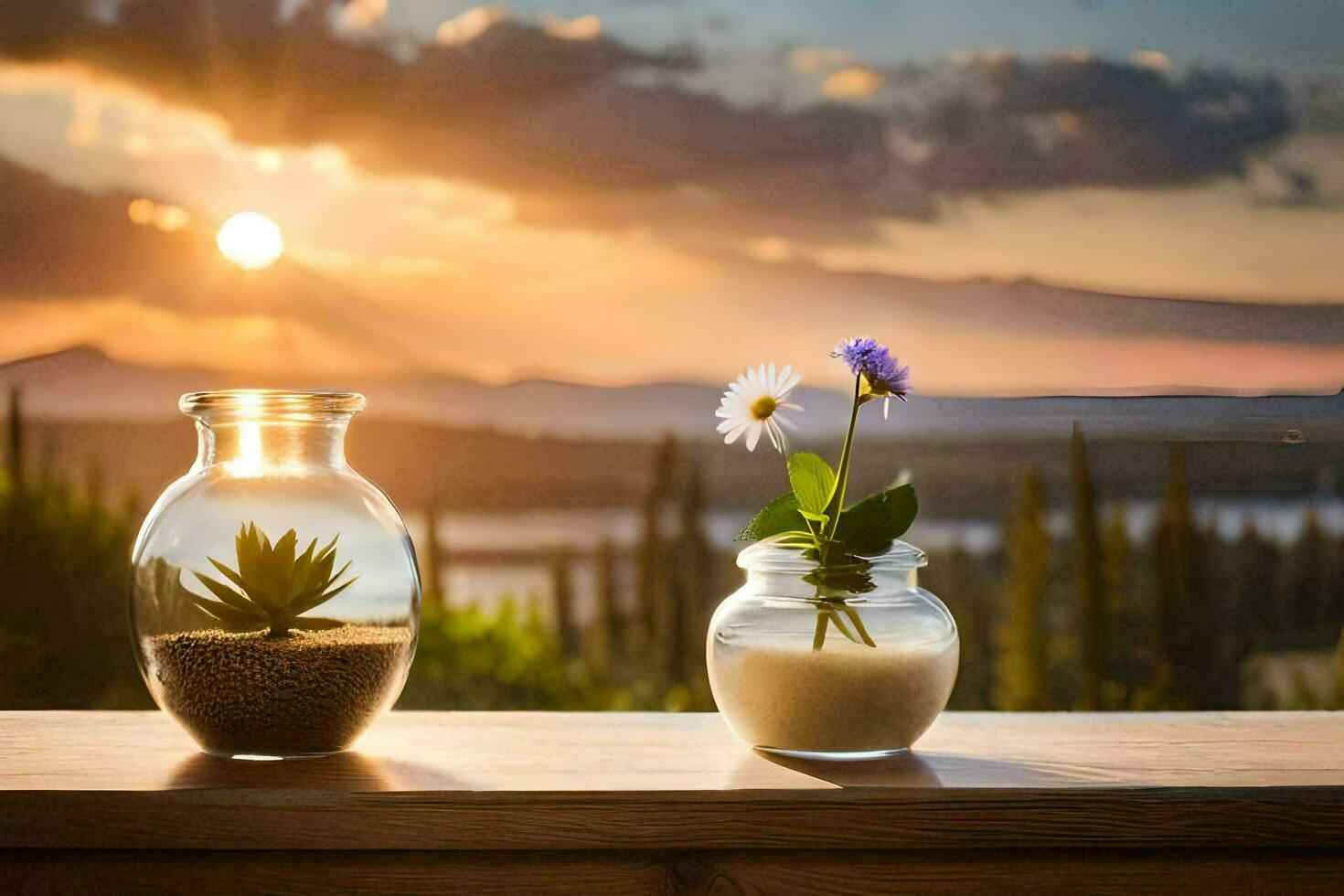 the sunset in the background. AI-Generated photo