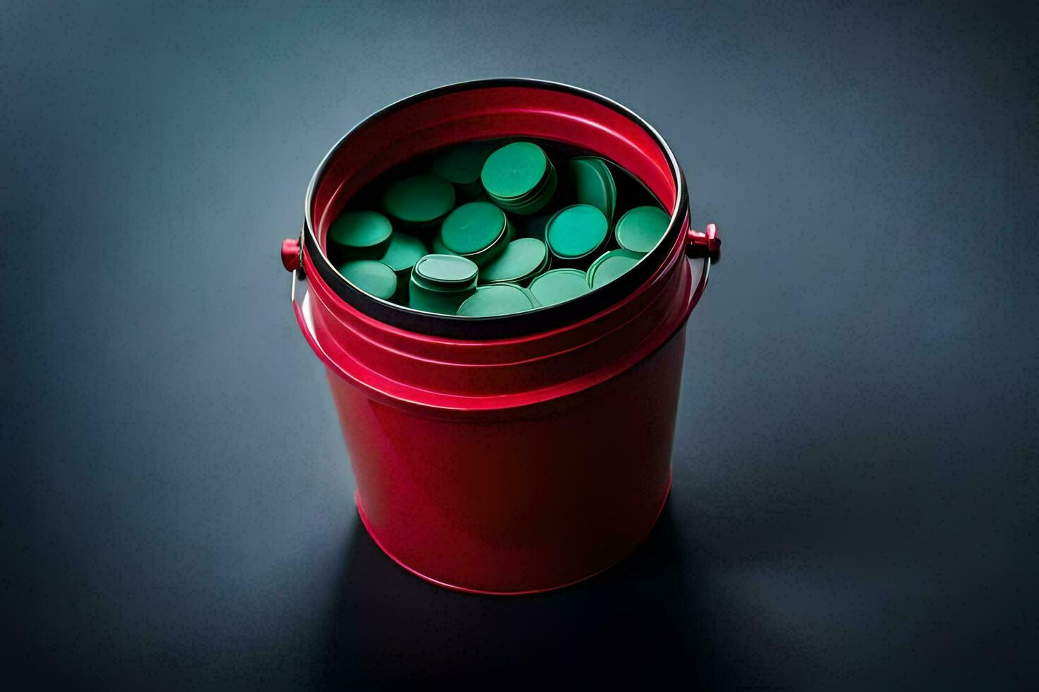 a red can with green pills inside. AI-Generated photo