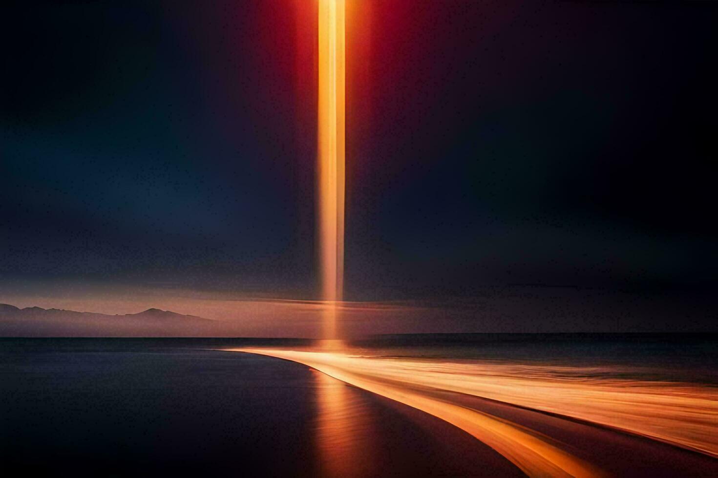 a long exposure photograph of a light beam coming out of the water. AI-Generated photo