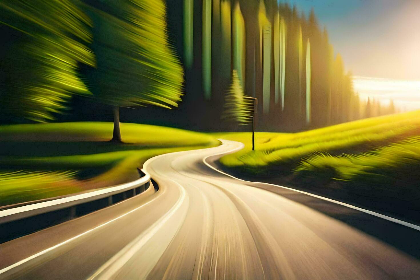 a blurry image of a road in the mountains. AI-Generated photo
