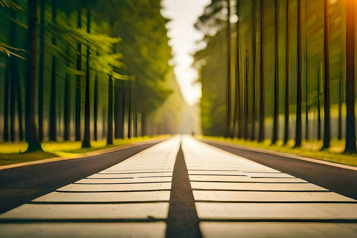 un largo la carretera con arboles en el antecedentes. generado por ai foto