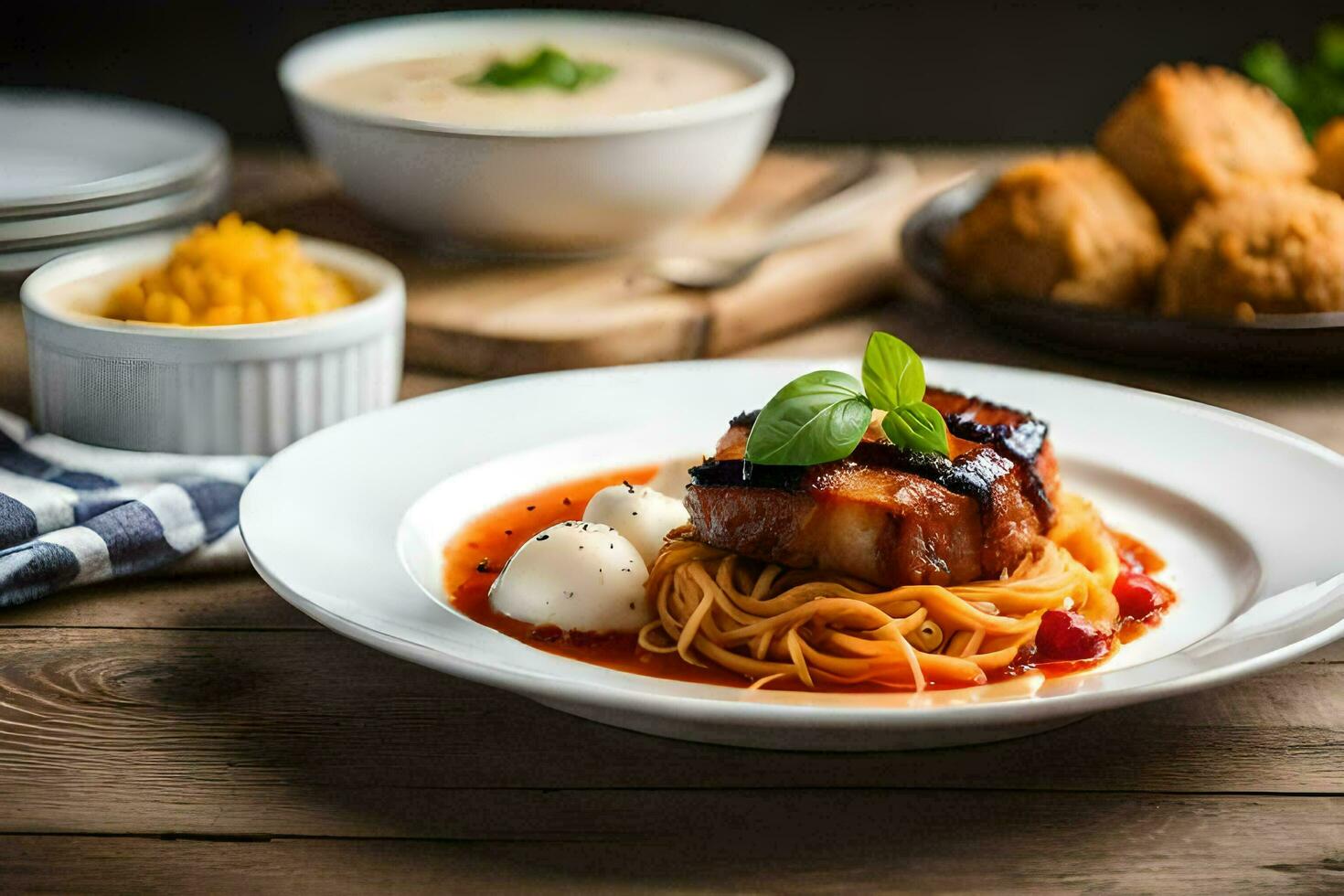 the food at the restaurant. AI-Generated photo