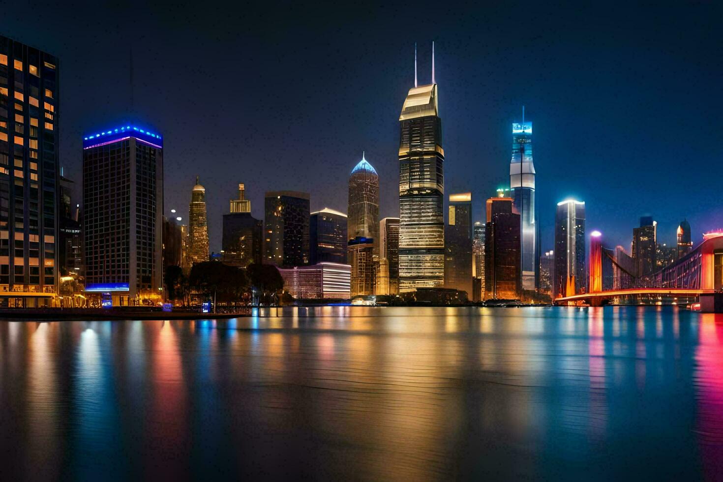 the chicago skyline at night. AI-Generated photo