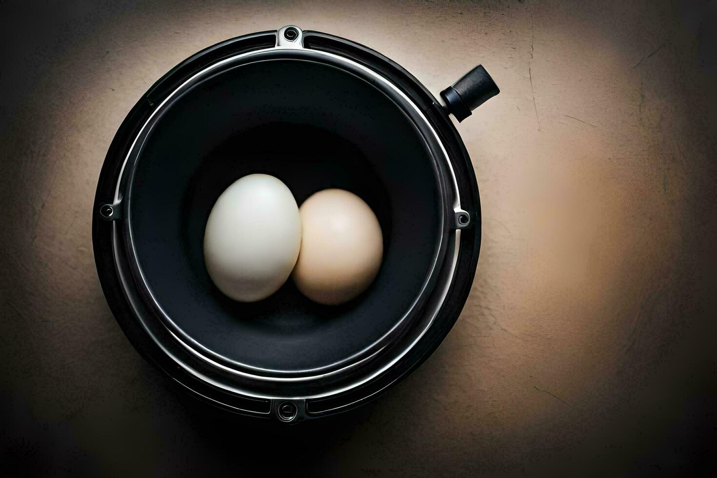 two eggs in a bowl on a table. AI-Generated photo