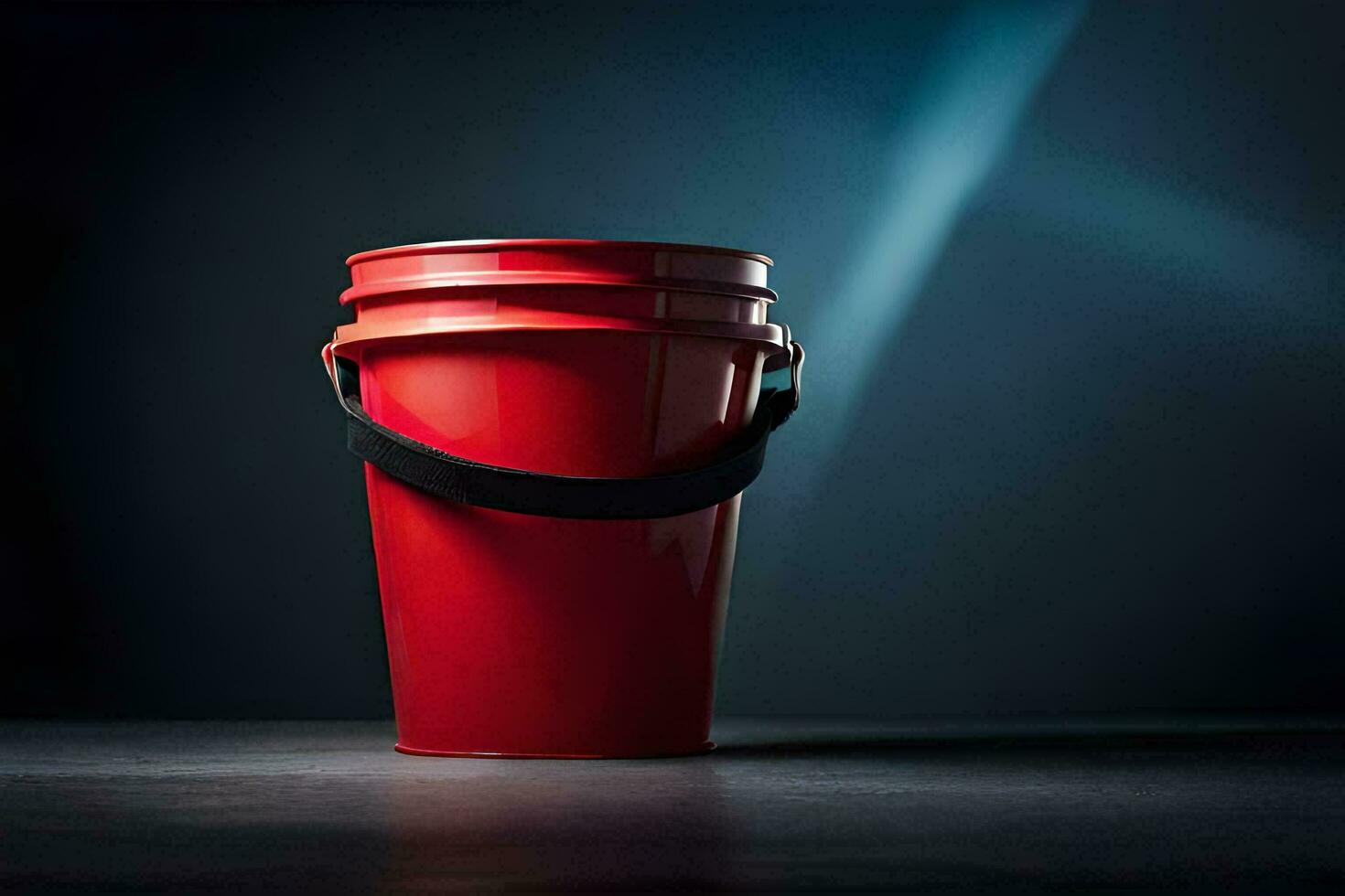 a red bucket with a black handle on a dark surface. AI-Generated photo