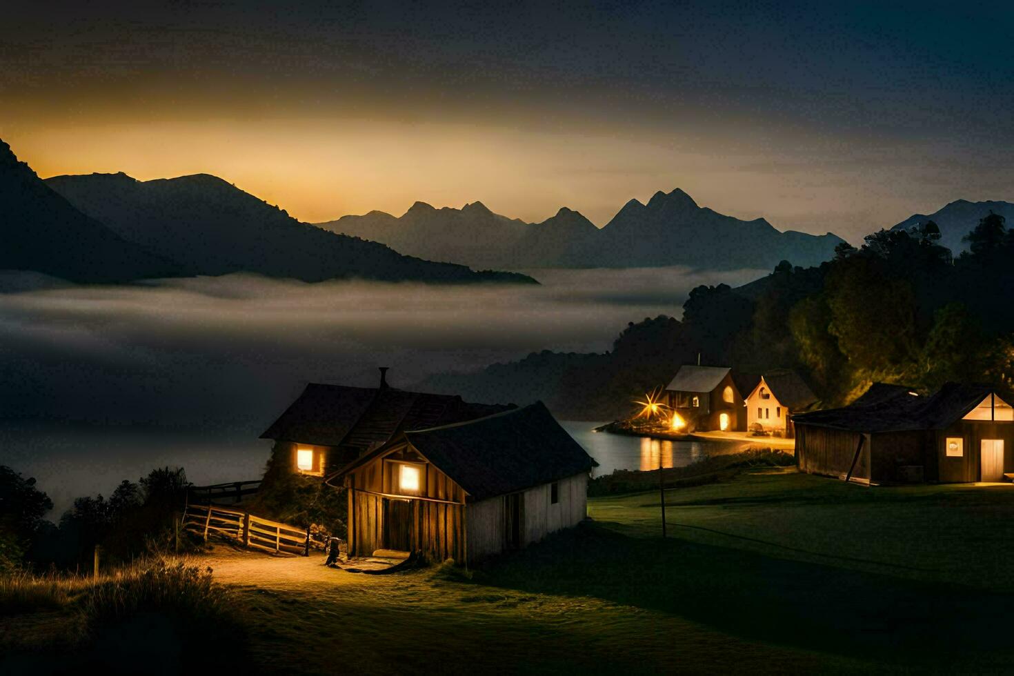 photo wallpaper the sky, mountains, fog, the lake, the mountains, the lake, the. AI-Generated