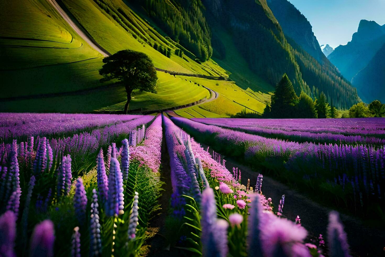 the road to the lavender fields. AI-Generated photo