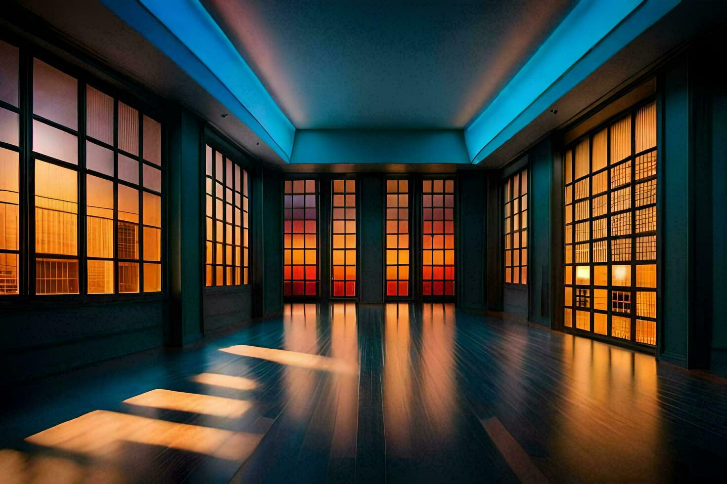 un habitación con muchos ventanas y ligero brillante mediante a ellos. generado por ai foto