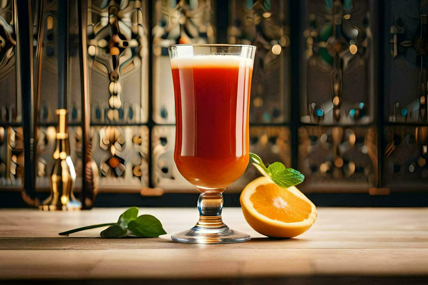 a glass of orange juice with a slice of orange. AI-Generated photo